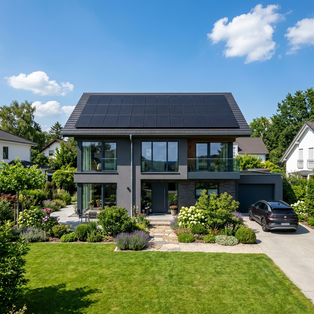 Modernes Einfamilienhaus mit vollflächiger Photovoltaikanlage in Bremen